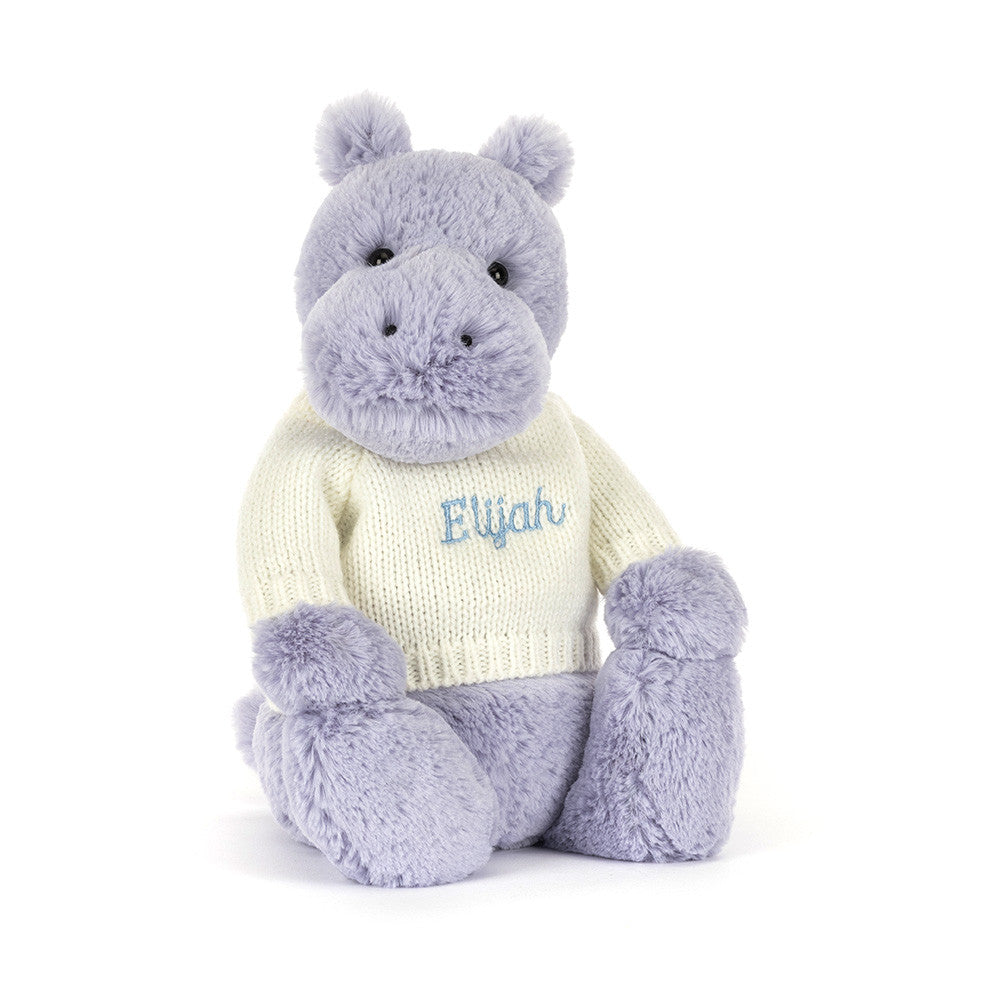 Jellycat Bashful Hippo with Personalized Cream Jumper