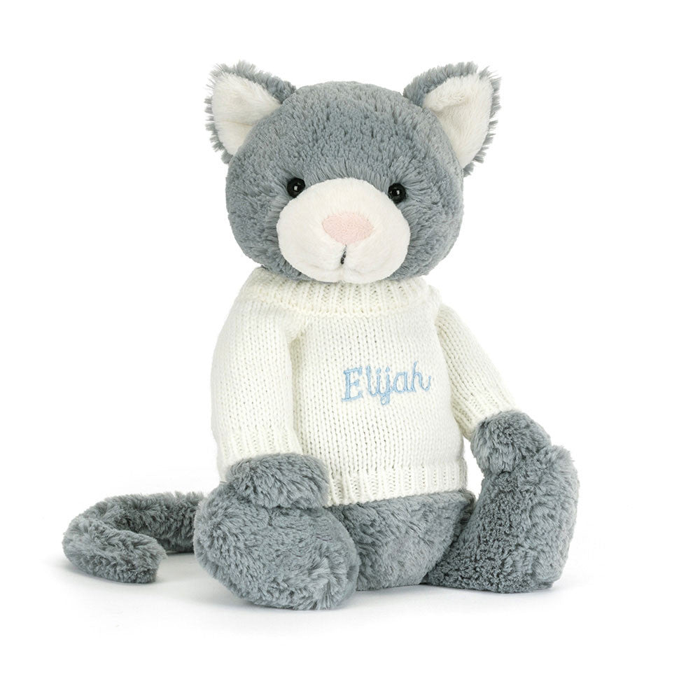 Jellycat Bashful Kitten with Personalized Cream Jumper