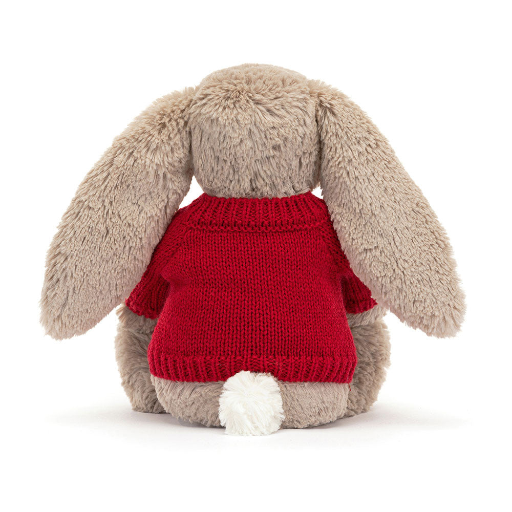 Jellycat Bashful Beige Bunny with Personalized Red Jumper