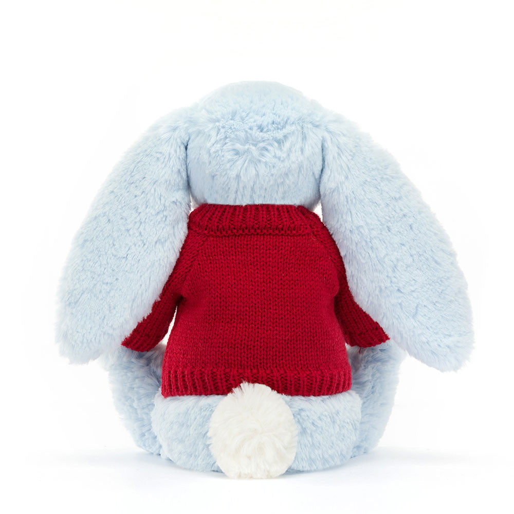 Jellycat Bashful Blue Bunny with Personalized Red Jumper
