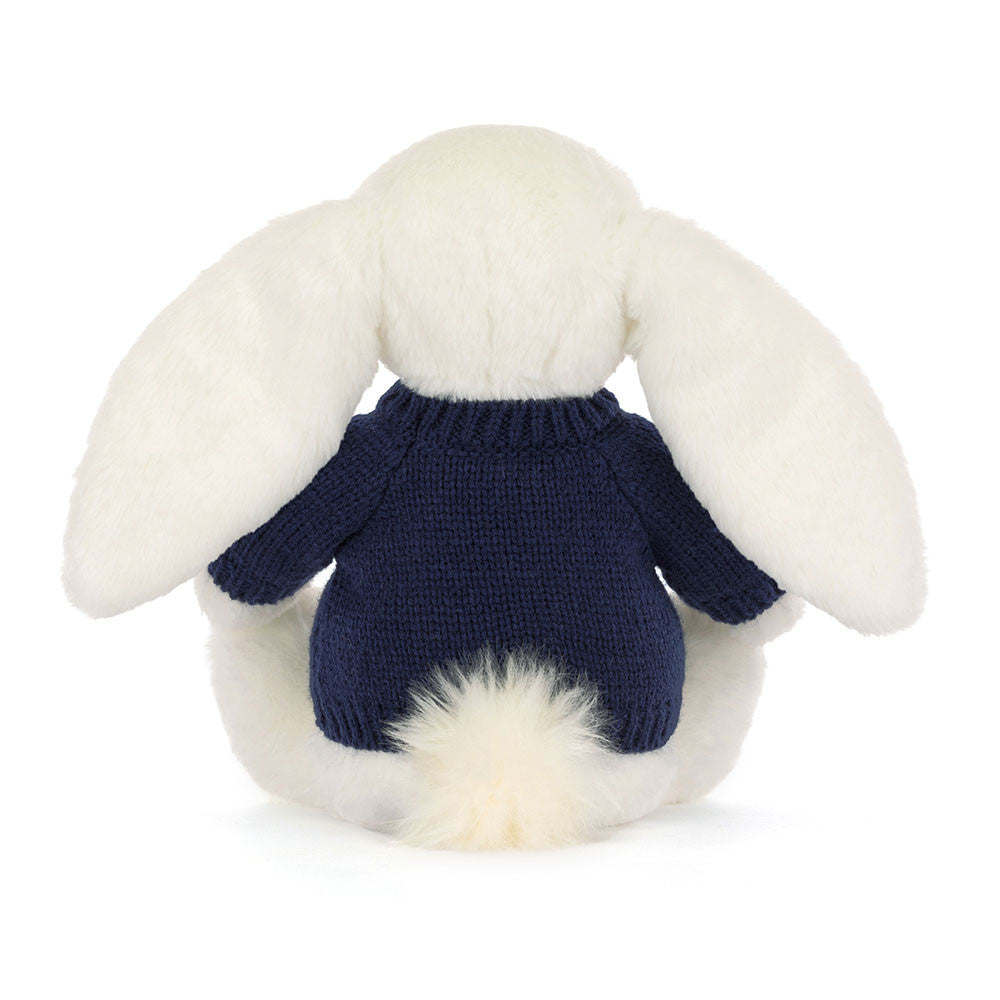 Jellycat Bashful Luxe Bunny Luna with Personalized Navy Jumper