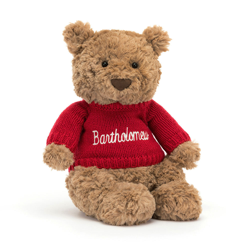 Jellycat Bartholomew Bear with Personalized Red Jumper