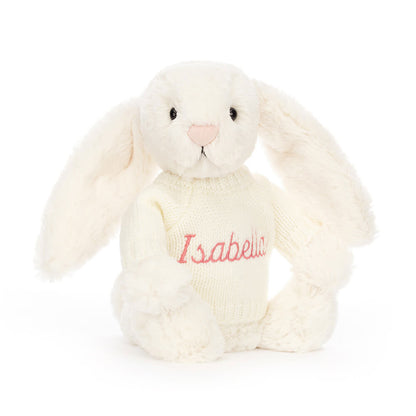 Jellycat Bashful Cream Bunny with Personalized Cream Jumper