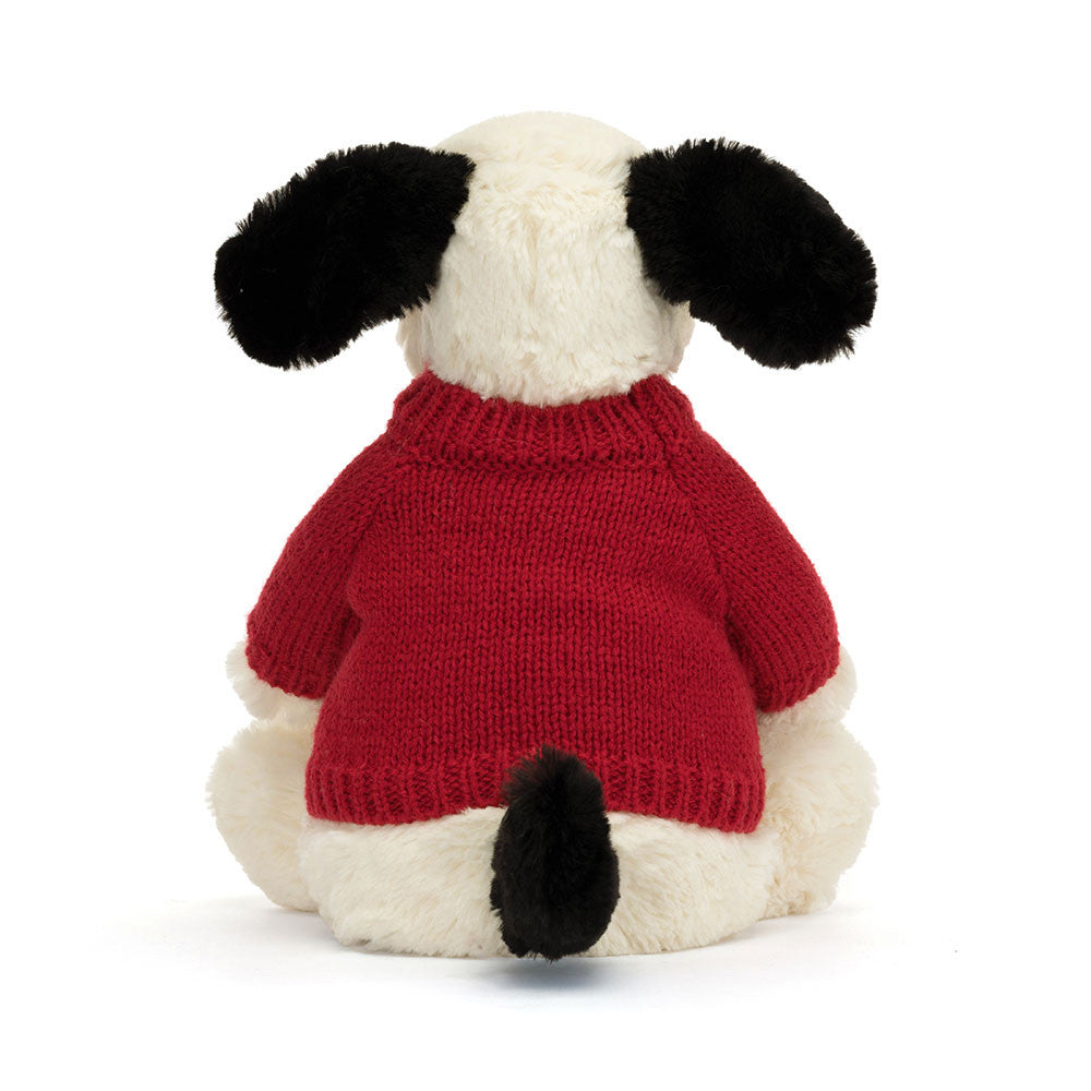 Jellycat Bashful Black & Cream Puppy with Personalized Red Jumper