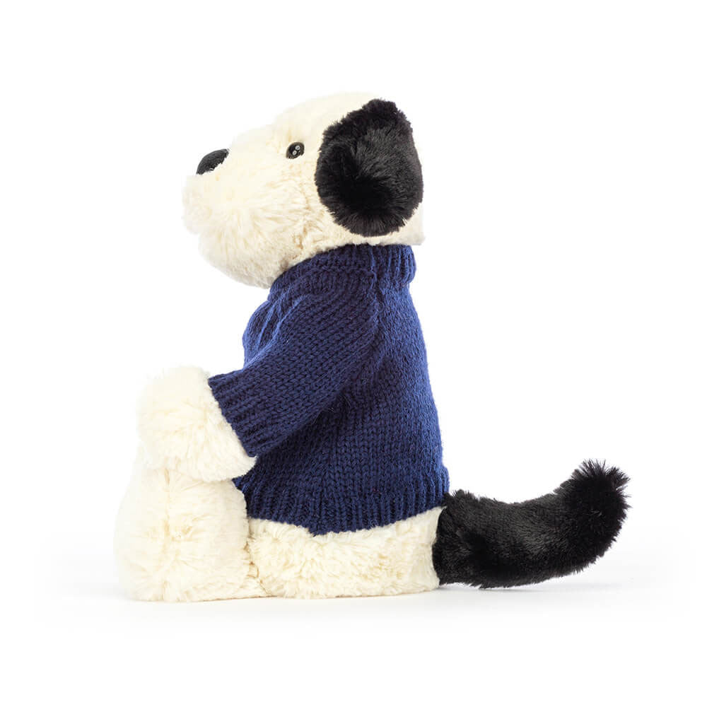 Jellycat Bashful Black & Cream Puppy with Personalized Navy Jumper