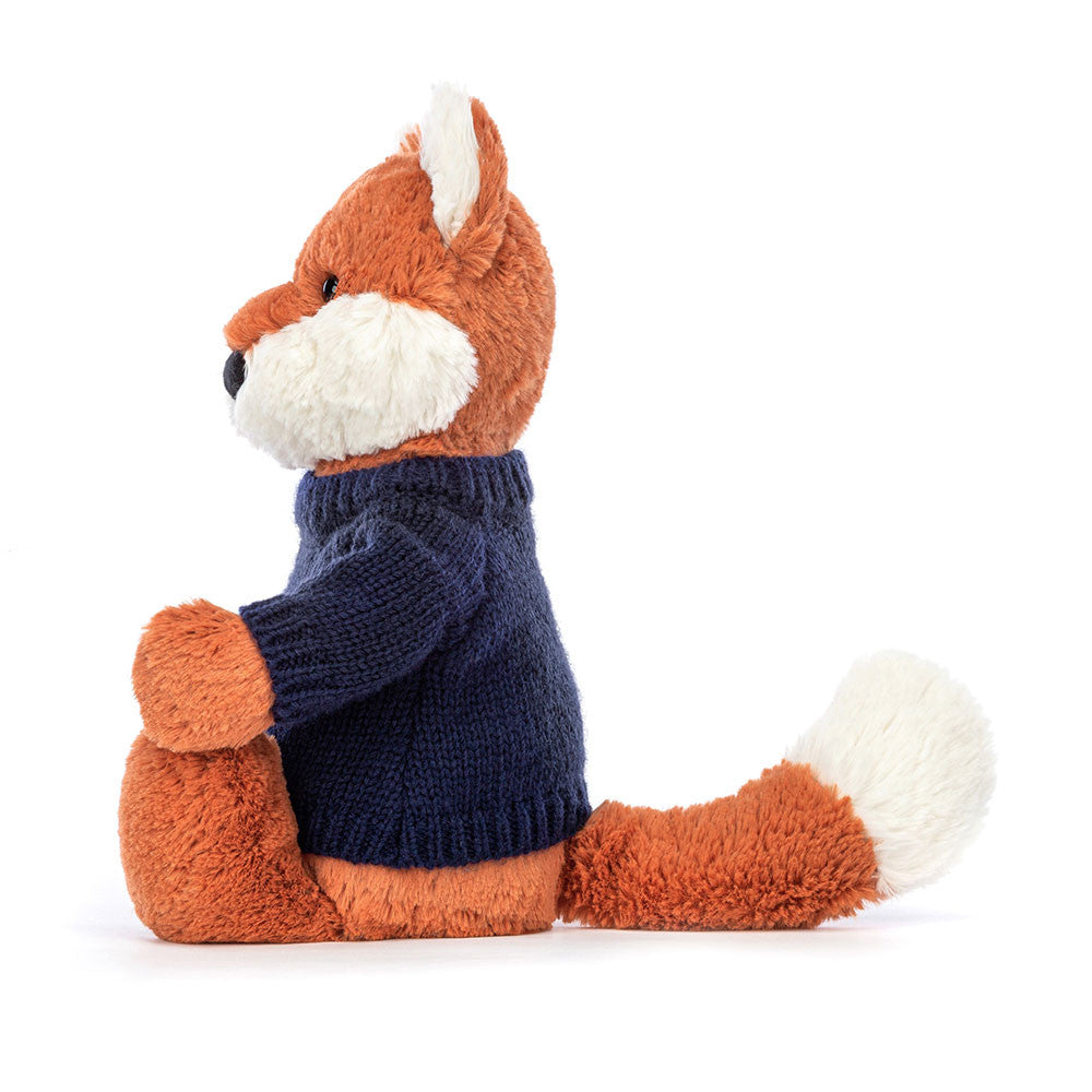 Jellycat Bashful Fox Cub with Personalized Navy Jumper