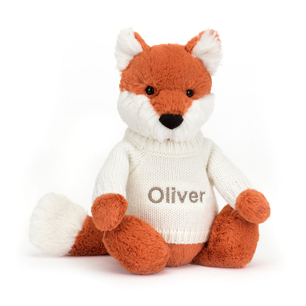 Jellycat Bashful Fox Cub with Personalized Cream Jumper