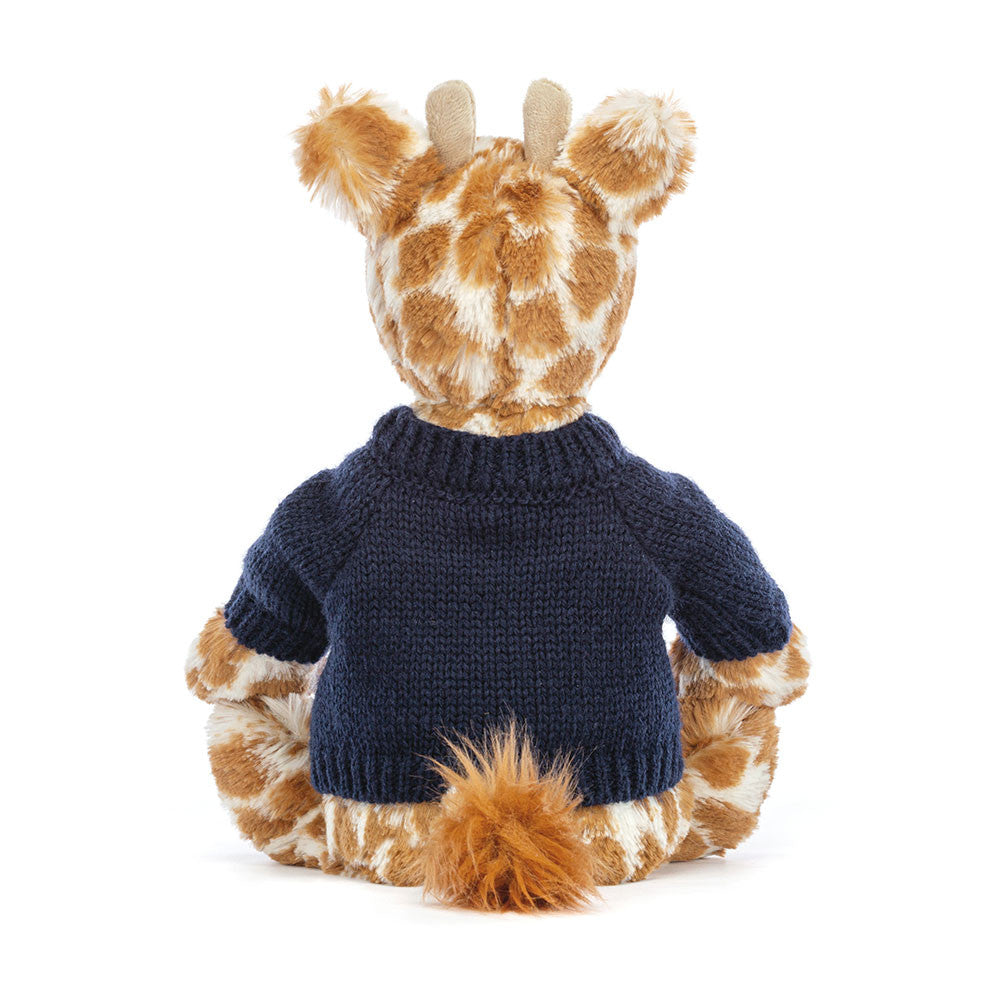 Jellycat Bashful Giraffe with Personalized Navy Jumper
