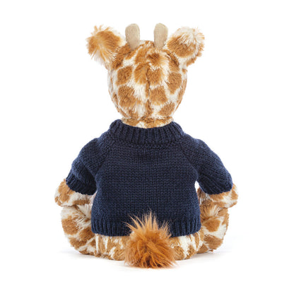 Jellycat Bashful Giraffe with Personalized Navy Jumper