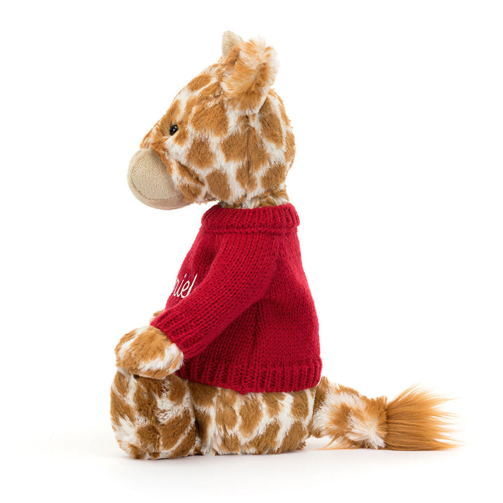 Jellycat Bashful Giraffe with Personalized Red Jumper