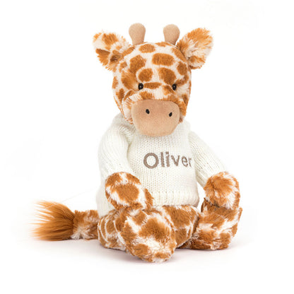 Jellycat Bashful Giraffe with Personalized Cream Jumper