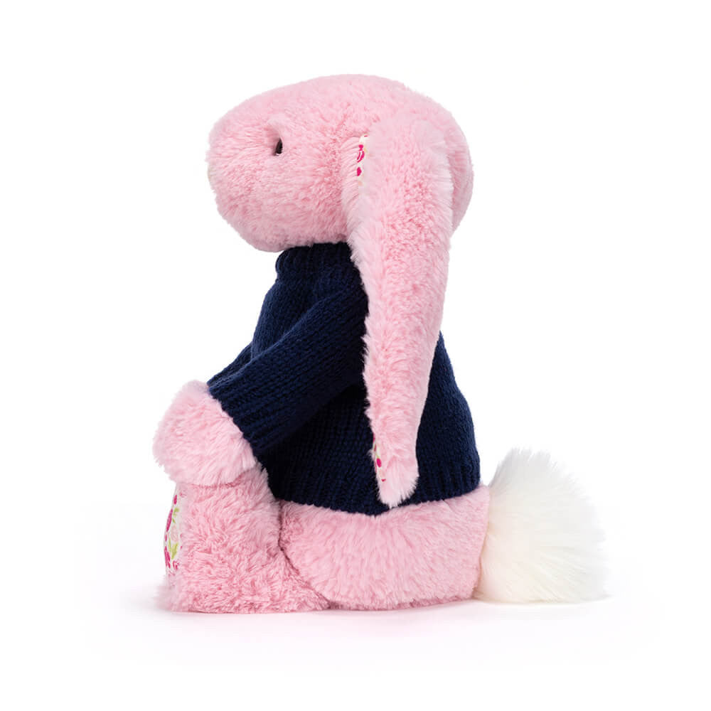 Jellycat Blushkin Blossom Luxe Bunny with Personalized Navy Jumper