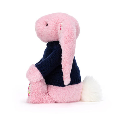 Jellycat Blushkin Blossom Luxe Bunny with Personalized Navy Jumper