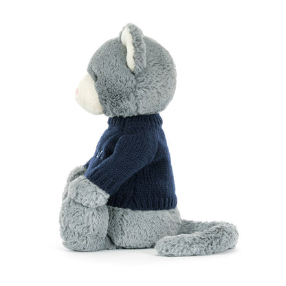 Jellycat Bashful Kitten with Personalized Navy Jumper
