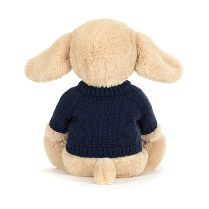 Jellycat Bashful Luxe Puppy Orlando with Personalized Navy Jumper