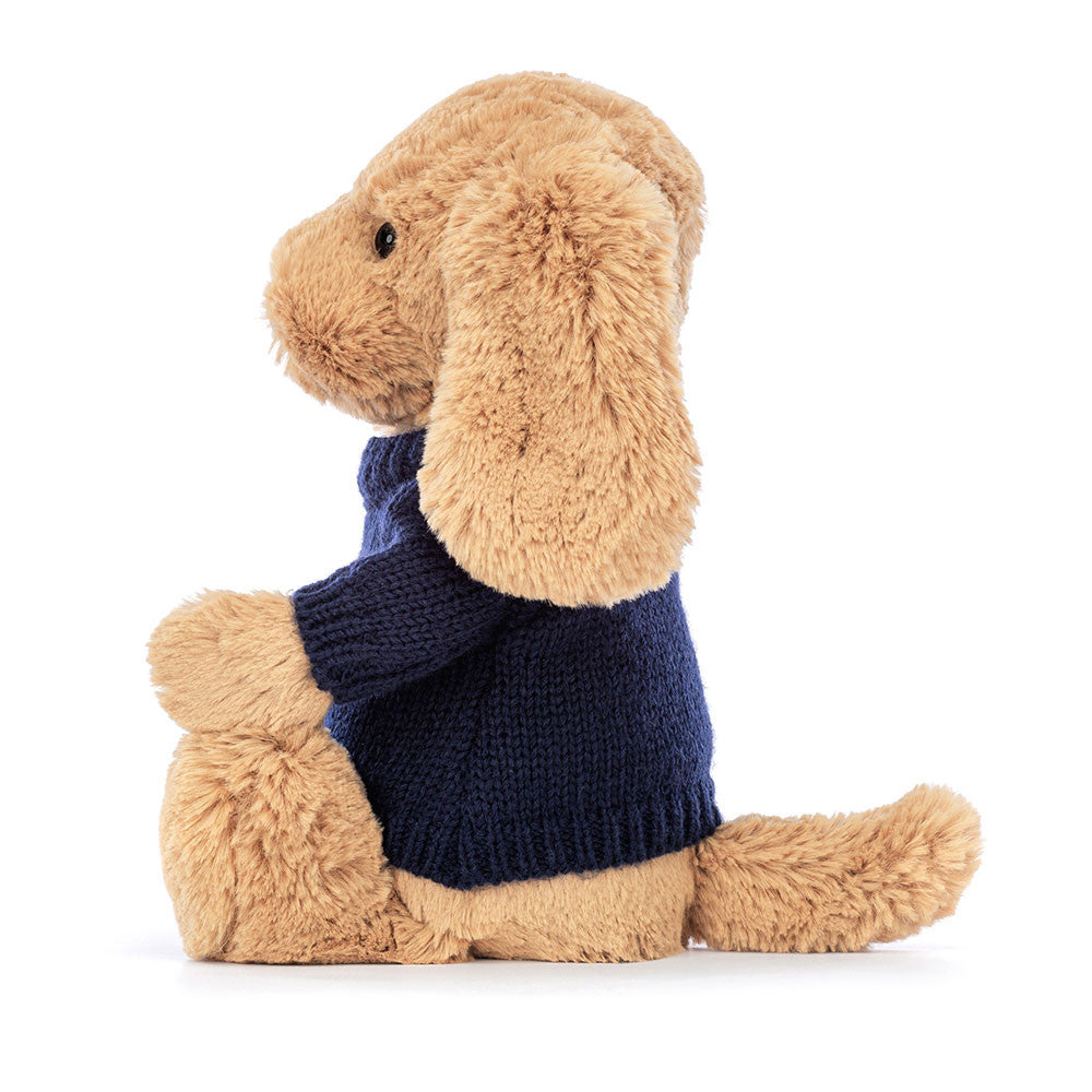 Jellycat Bashful Toffee Puppy with Personalized Navy Jumper