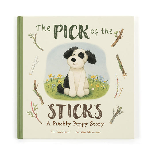 Jellycat The Pick of the Sticks Book and Bashful Black & Cream Puppy Medium