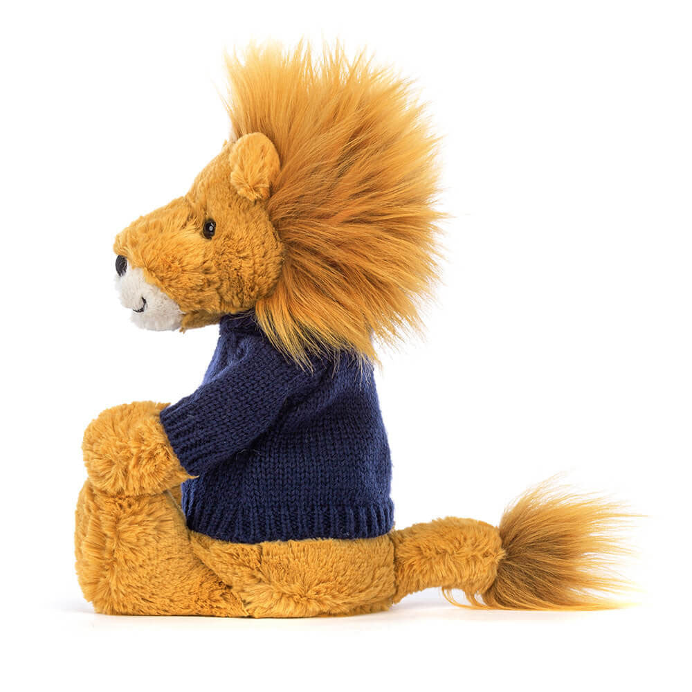 Jellycat Bashful Lion with Personalized Navy Jumper