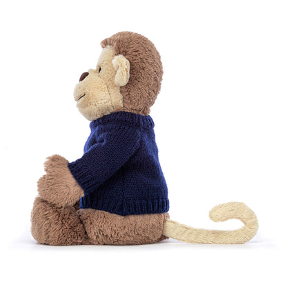 Jellycat Bashful Monkey with Personalized Navy Jumper