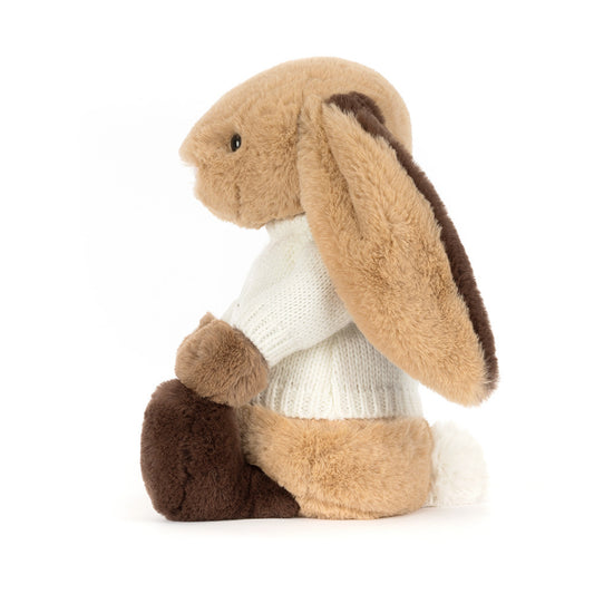 Jellycat Bashful Patchwork Brown Bunny with Personalized Cream Jumper