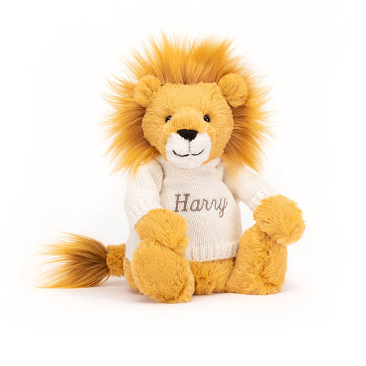 Jellycat Bashful Lion with Personalized Cream Jumper