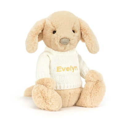 Jellycat Bashful Luxe Puppy Orlando with Personalized Cream Jumper