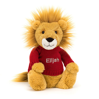 Jellycat Bashful Lion with Personalized Red Jumper