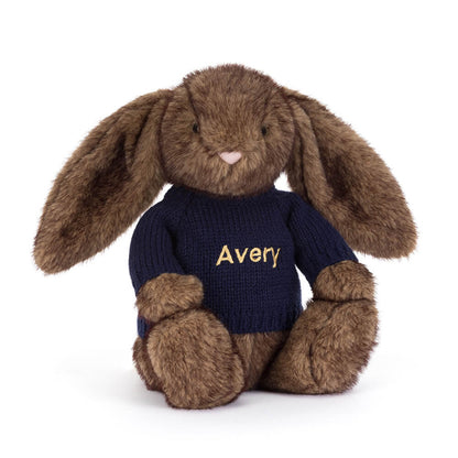 Jellycat Hoppleston Luxe Bunny with Personalized Navy Jumper