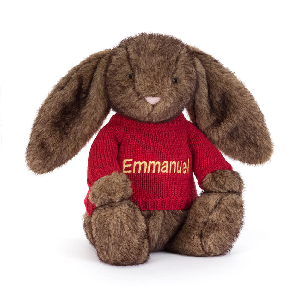 Jellycat Hoppleston Luxe Bunny with Personalized Red Jumper
