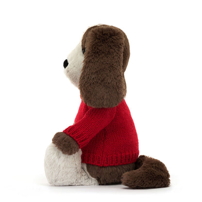 Jellycat Bashful Fudge Puppy with Personalized Red Jumper