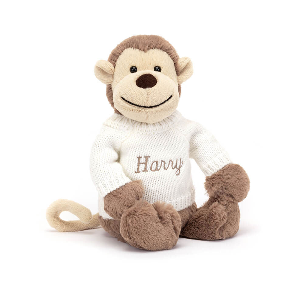 Jellycat Bashful Monkey with Personalized Cream Jumper