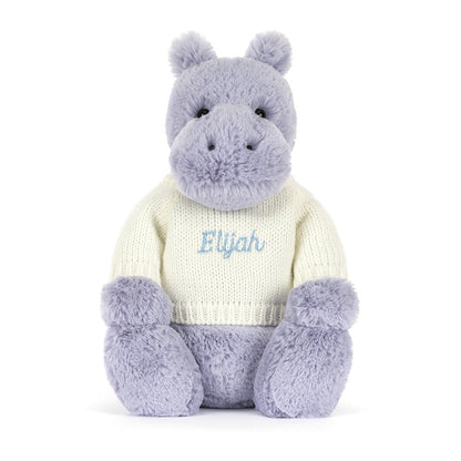 Jellycat Bashful Hippo with Personalized Cream Jumper