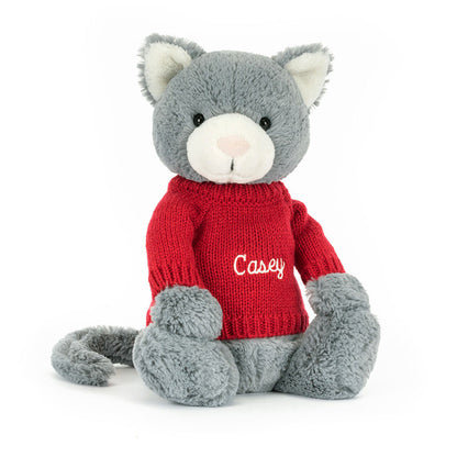 Jellycat Bashful Kitten with Personalized Red Jumper