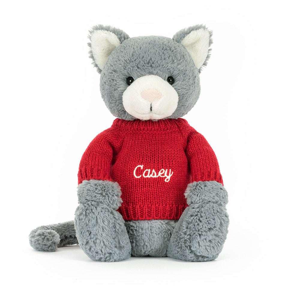 Jellycat Bashful Kitten with Personalized Red Jumper