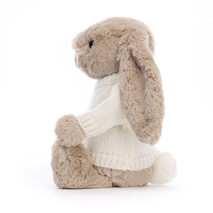 Jellycat Bashful Beige Bunny with Personalized Cream Jumper
