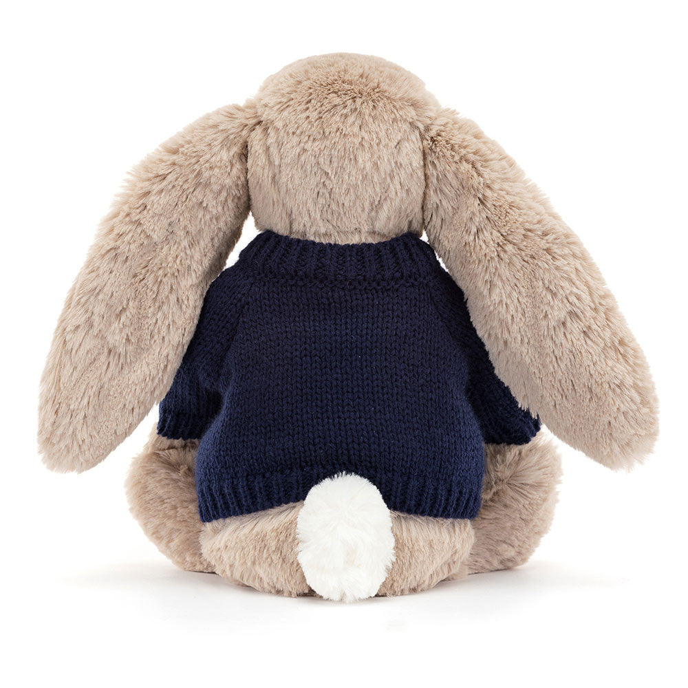 Jellycat Bashful Beige Bunny with Personalized Navy Jumper