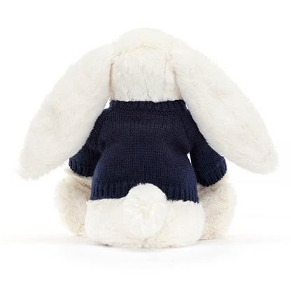 Jellycat Bashful Cream Bunny with Personalized Navy Jumper