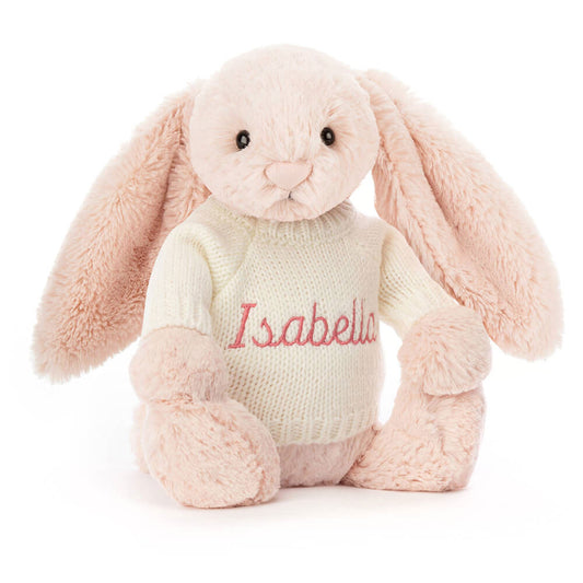 Jellycat Bashful Blush Bunny with Personalized Cream Jumper