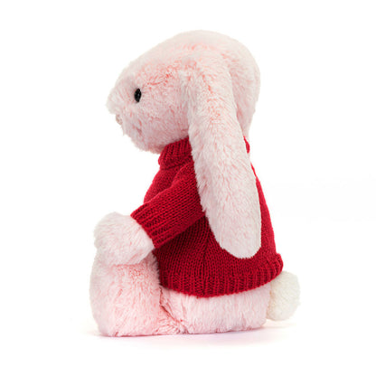 Jellycat Bashful Pink Bunny with Personalized Red Jumper