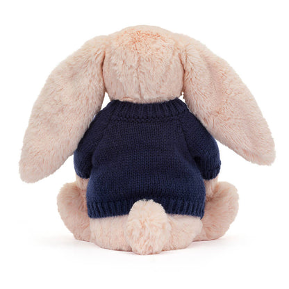 Jellycat Bashful Blush Bunny with Personalized Navy Jumper