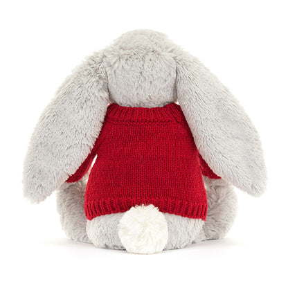 Jellycat Bashful Silver Bunny with Personalized Red Jumper