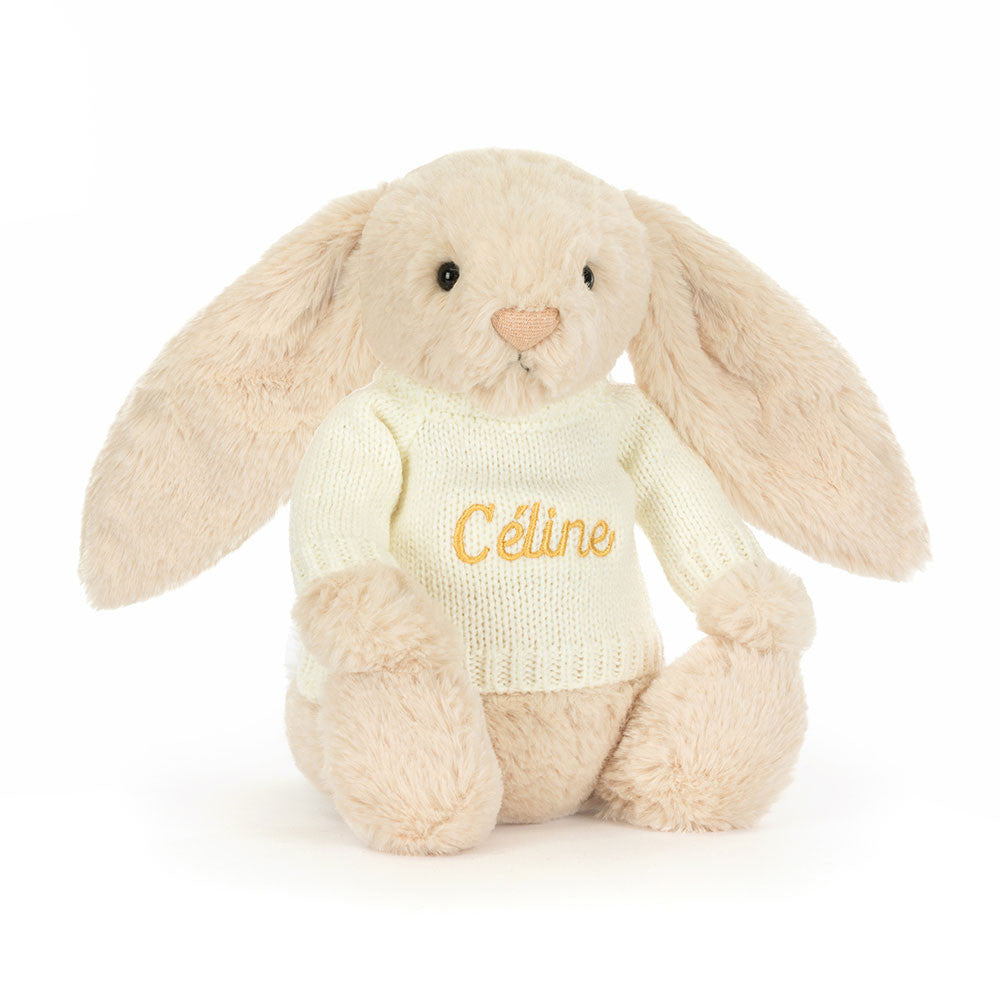 Jellycat Bashful Luxe Bunny Willow with Personalized Cream Jumper