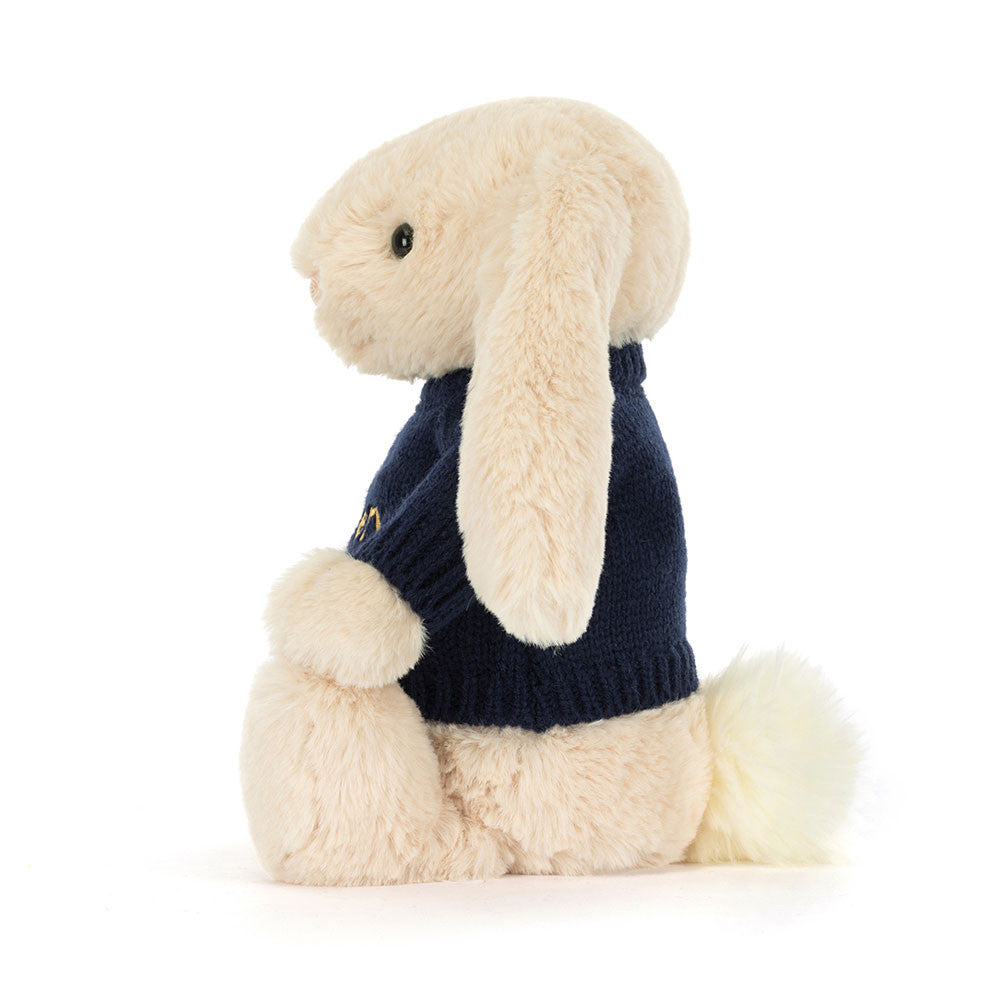 Jellycat Bashful Luxe Bunny Willow with Personalized Navy Jumper