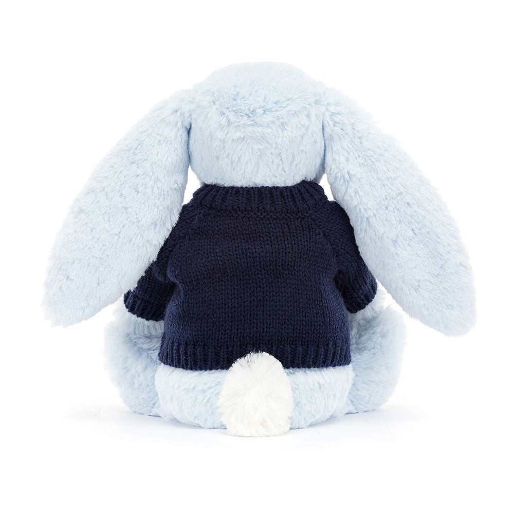 Jellycat Bashful Blue Bunny with Personalized Navy Jumper