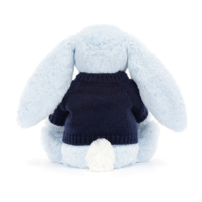 Jellycat Bashful Blue Bunny with Personalized Navy Jumper