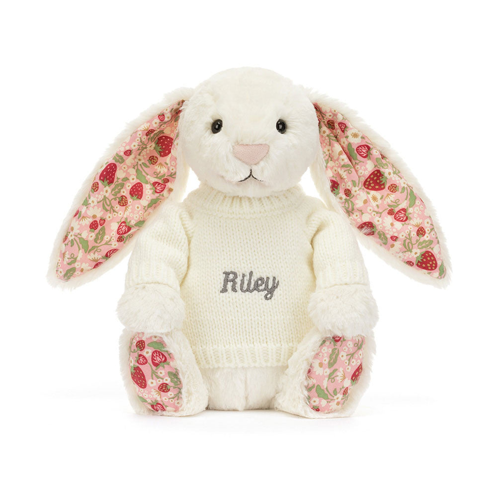 Jellycat Blossom Cream Bunny 'Berry' with Personalized Cream Jumper