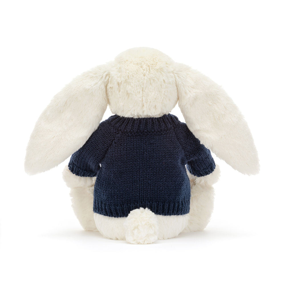 Jellycat Blossom Cream Bunny 'Berry' with Personalized Navy Jumper
