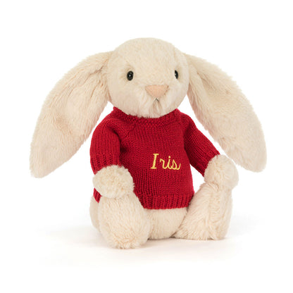 Jellycat Bashful Luxe Bunny Willow with Personalized Red Jumper