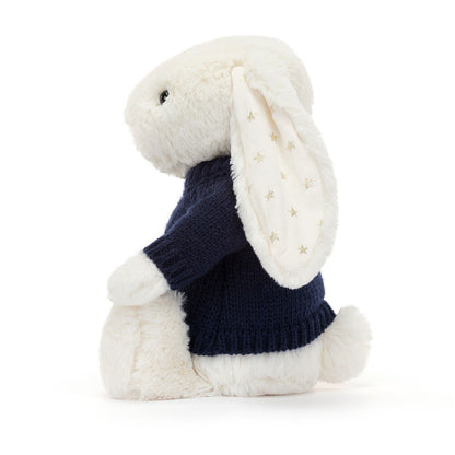 Jellycat Bashful Twinkle Bunny with Personalized Navy Jumper