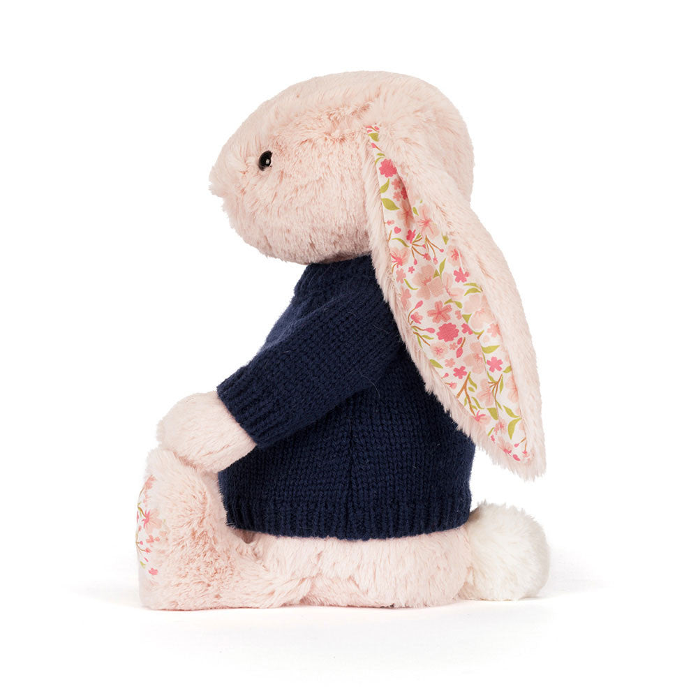 Jellycat Blossom Blush Bunny 'Cherry' with Personalized Navy Jumper